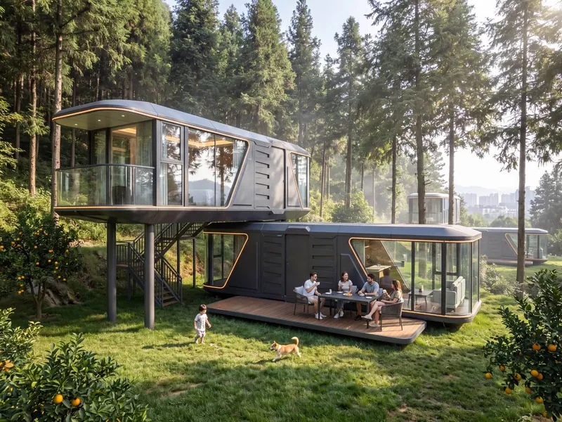 Двухэтажный комплект Apple House AH7+B7 с наружной лестницей в сосновом лесу